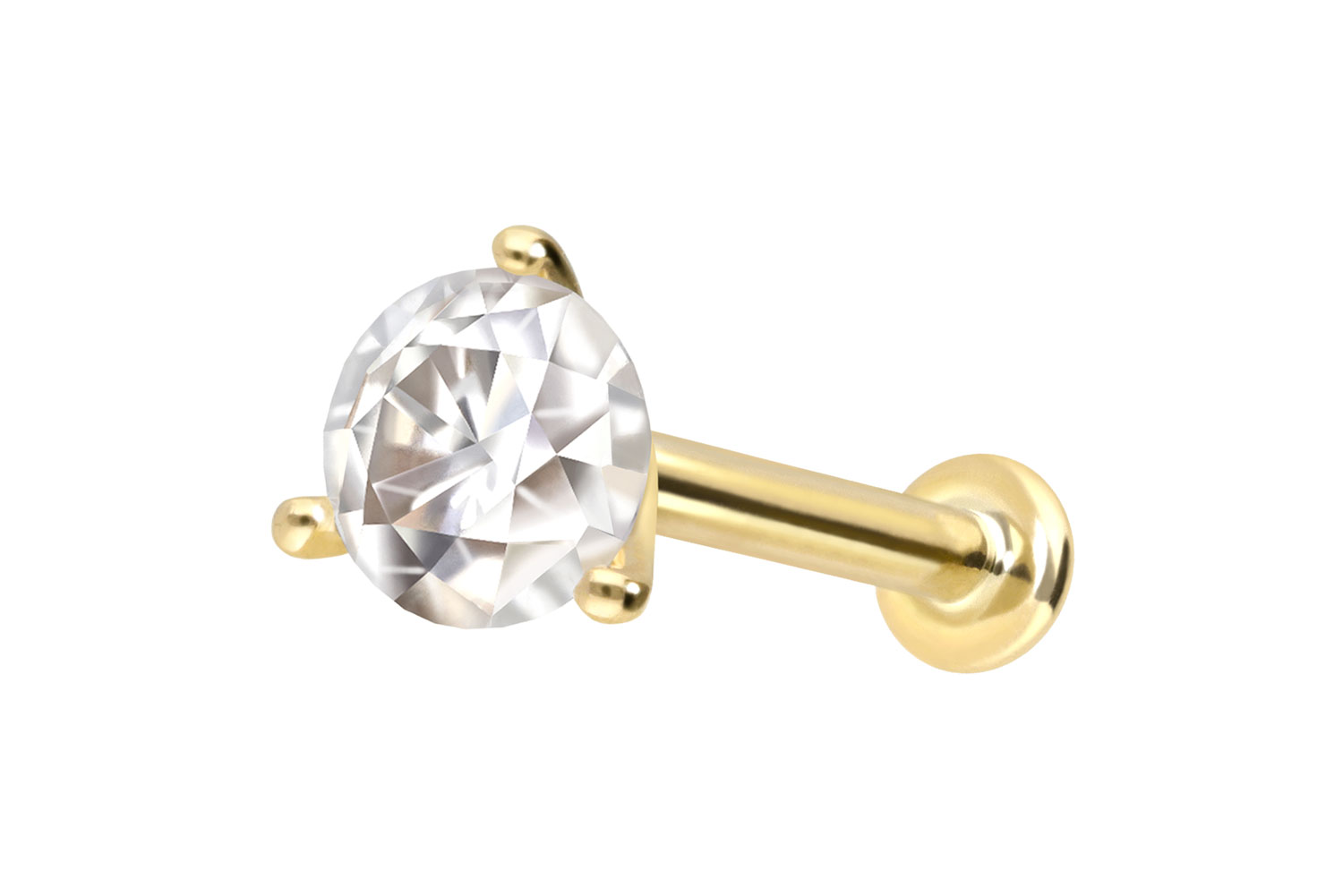 14 Karat Gold Labret Piercing mit Innengewinde MOISSANIT